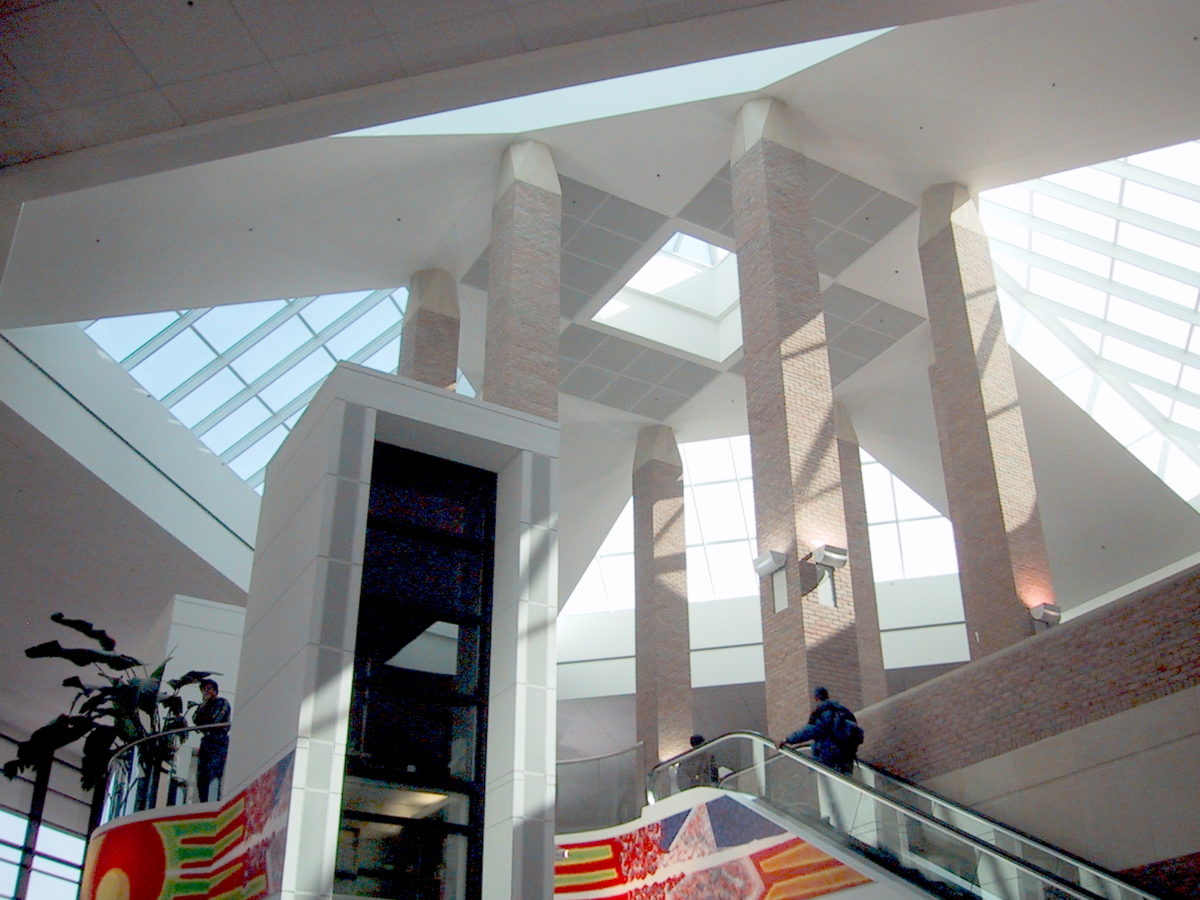 Photograph of the skylights that illuminate the Atrium space of the Duderstadt Center.