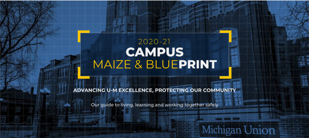 logo for home page of the U-M Covid-19 site "Campus Maize and Blueprint"