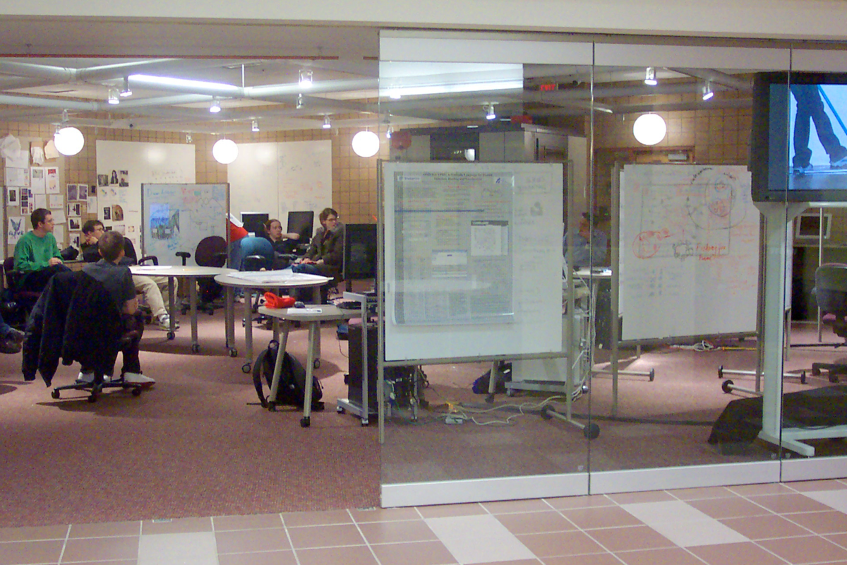 a view of the Design Studio from the Central Collaboration showing the studios open, flexible collaborative workspace