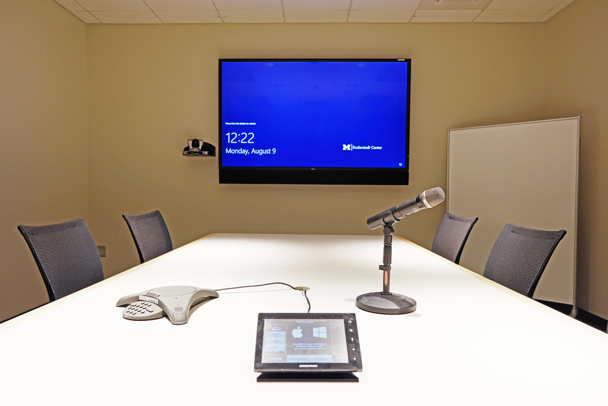 photo of the video-conferencing equipment available in Conference Rooms A and B