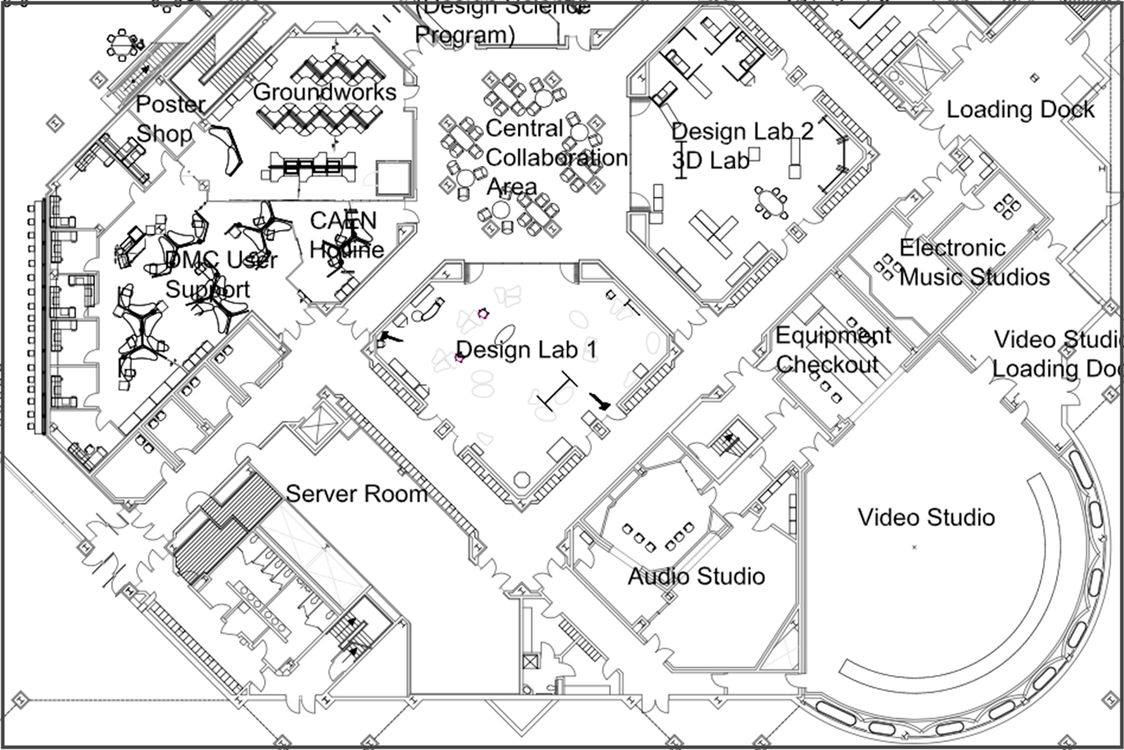 graphic showing partial 1st floor plan of the Duderstadt Center
