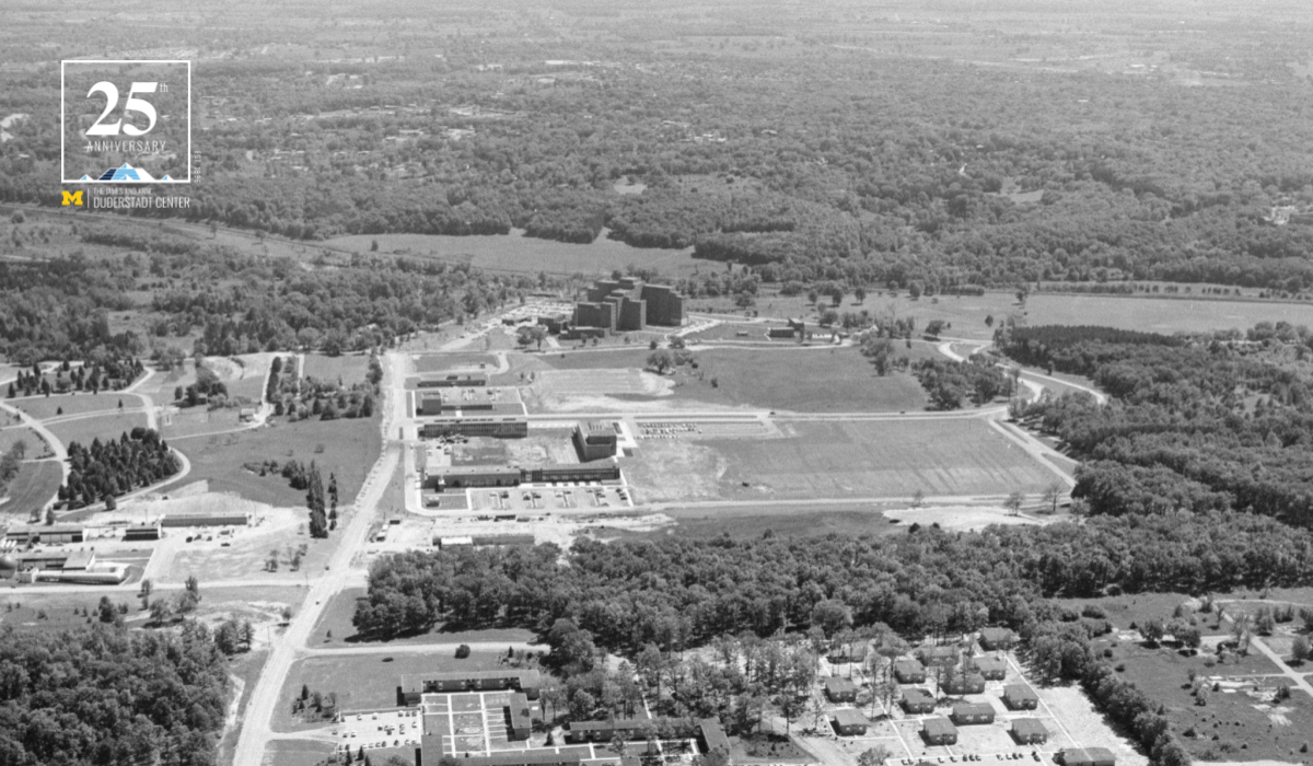 Aerial view looking south of North Campus with the Duderstadt Center site in the middle ground