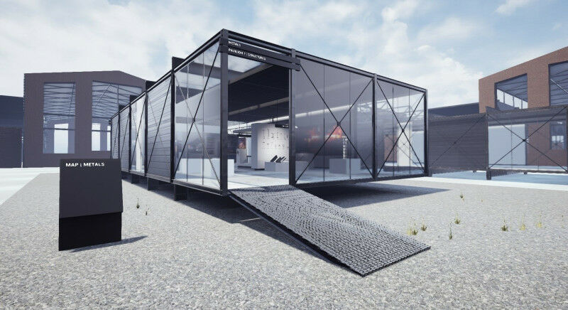 an image of a building in a extended reality application to be viewed with a 3D VR headset