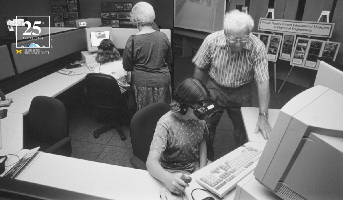 photo of 3D simulations viewed with stereo 3D glasses in the 3D Lab (now the Visualization Studio) - circa 2001