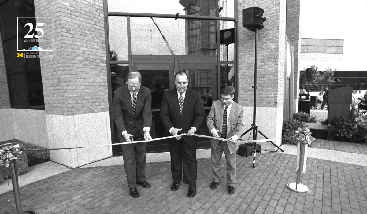 The ribbon cutting ceremony on opening day of the "Media Union" now the Duderstadt Center