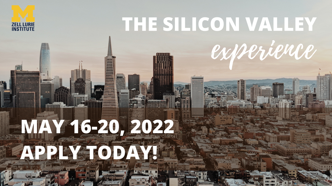 poster announcing Center for Entrepreneurship "Silicon Valley Experience" workshop