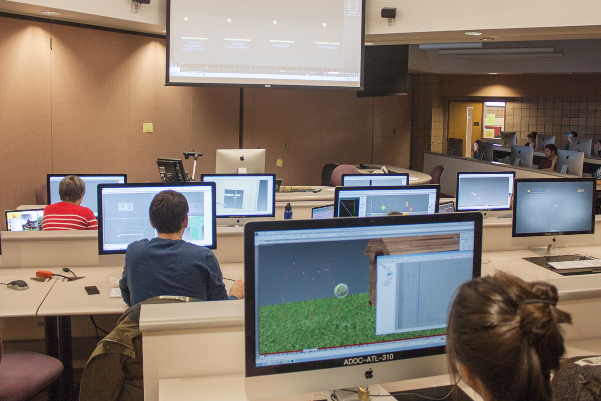 Image of a class being conducted in the Advanced Training Lab of the Duderstadt Center