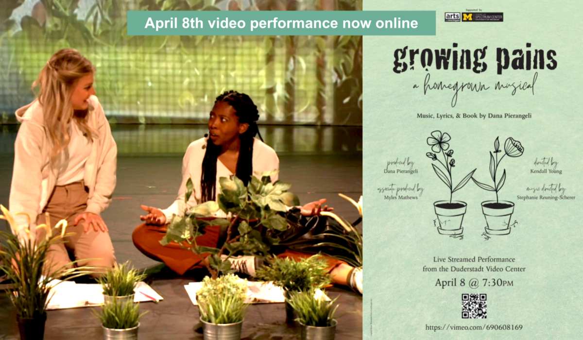 graphic announcing "growing pains" video performance now online