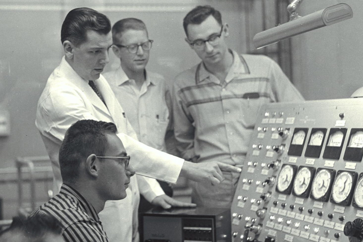 Michigan Memorial Phoenix Project - circa 1959 - Nuclear engineering students attending class at the Ford Nuclear Reactor