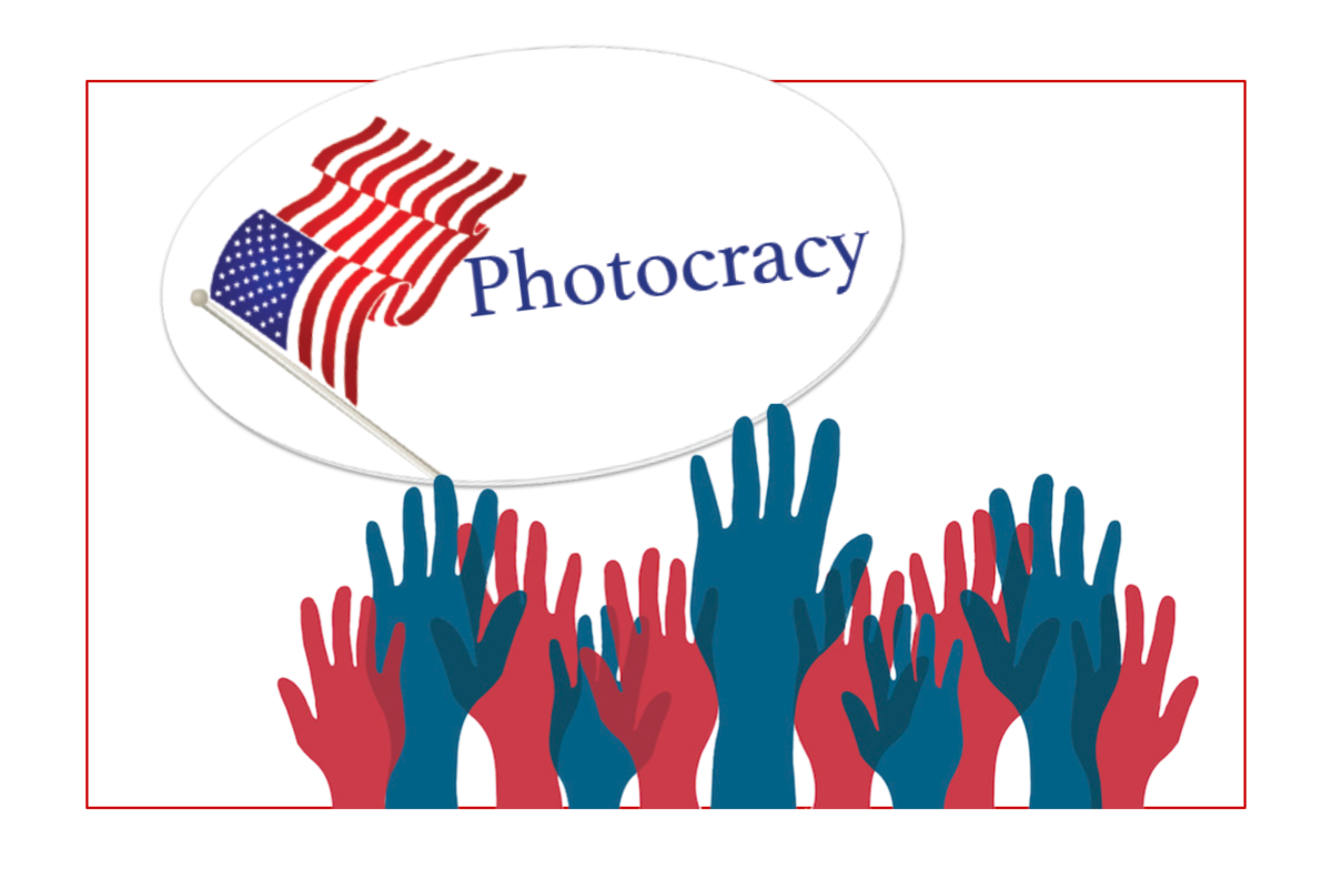 Photocracy Voting Sticker With Voting Hands and Logo