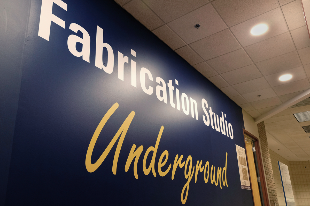 Signage identifying the new DC Fabrication Undergroud facility in the DC Lower Level