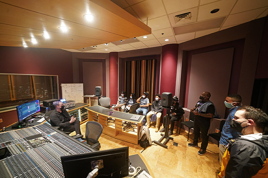 high school students from The School at Marygove visit the DC's Audio Studio