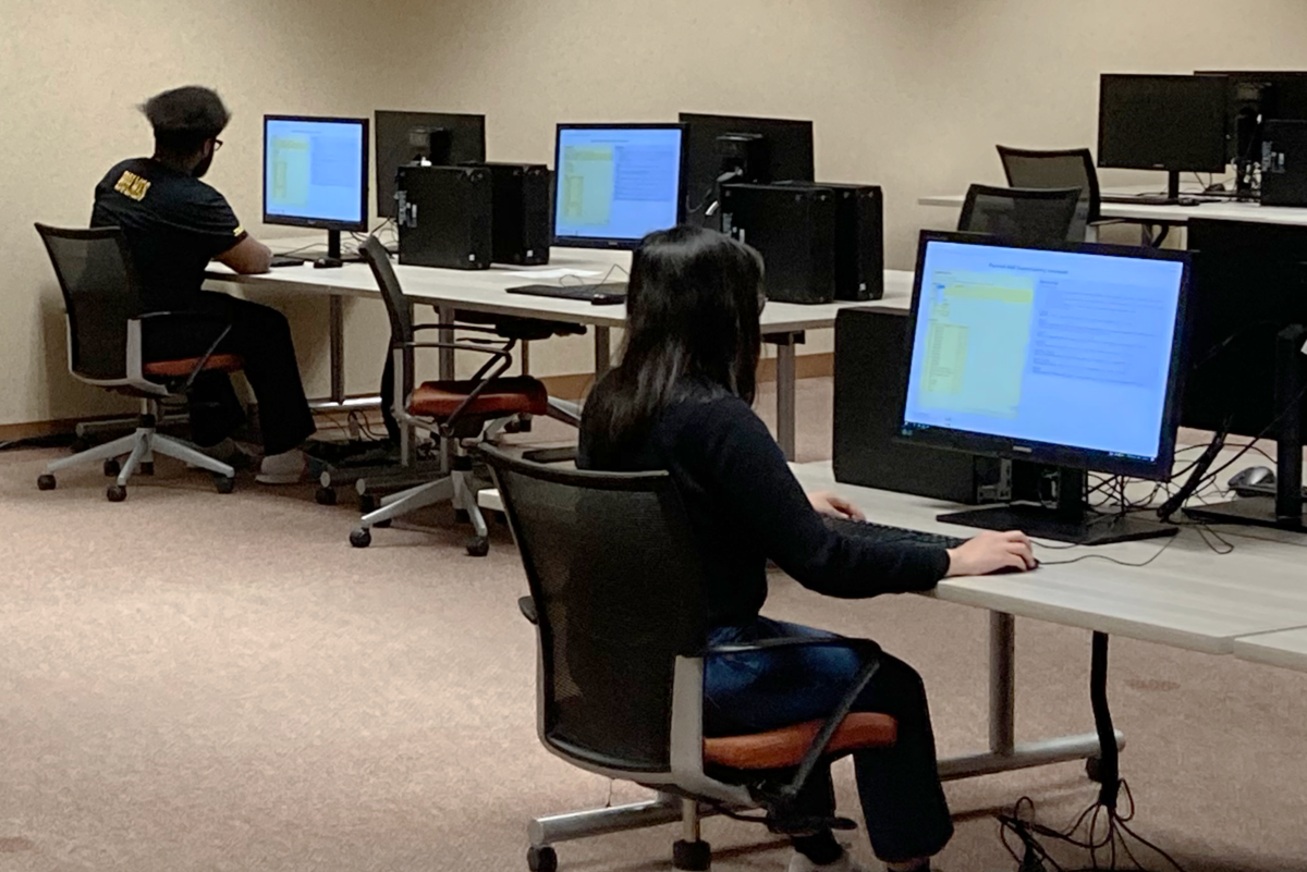 image of students working in the new Math Mastery and Gateway Assessment lab in the Duderstadt Center lower level