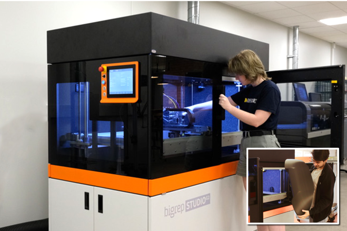 image of the Fabrication Underground commercial-scale, large volume BigRep Studio 3D printer capable of build volumes up to 500 x 500 x 1,000 mm (19.7 x 19.7 x 39.4 in.)