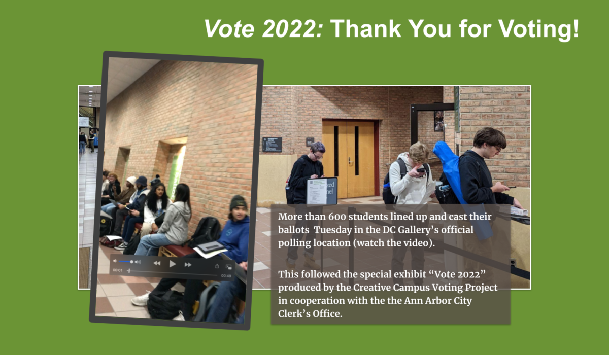 Image of video player showing students voting in the DC Gallery for Vote 2022