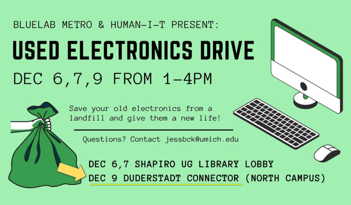 Poster announcing BLUElab Metro unused electronics drop-off in the DC, Friday, December 9th from 1 p.m. to 4 p.m.