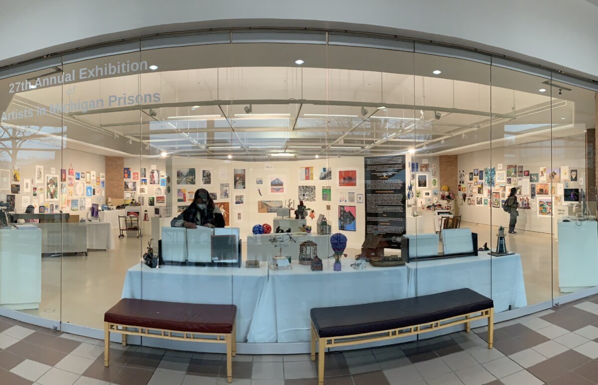 The 27th Annual Prison Creative Arts Project Exhibit pictured in the Duderstadt Center Gallery