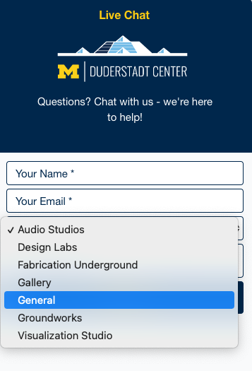 DC Live Chat Window showing pulldown menu options