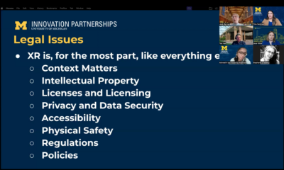 Slide from XR Webinar Topic is "Legal Issues"