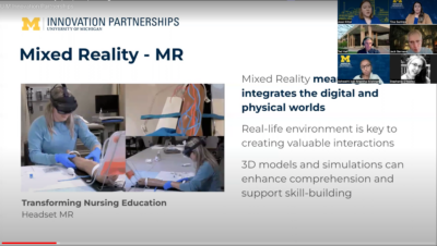 Slide from XR Webinar Topic is "Mixed Reality in Nursing Education"
