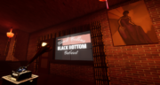 The "Black Bottom Cabaret" recreated in XR with moody lighting and a lighted sign with the cabaret name.