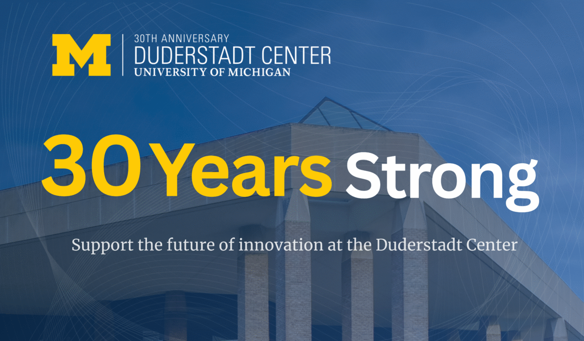 DC 30th Homepage (ver.2) - before March 2nd(1) image celebrating 30 years of the Duderstadt Center, with the headline “30 Years Strong” over a photo of the building.