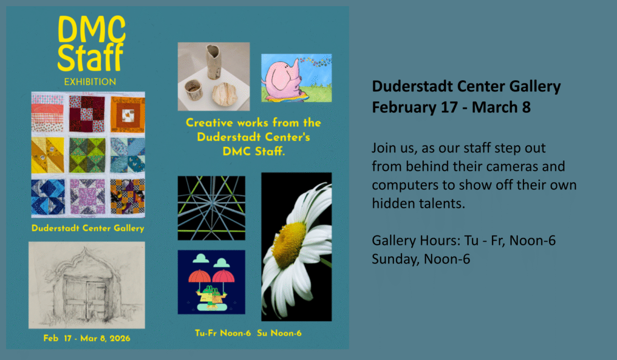 DMC Exhibit_Homepage Metaslider Pictures of varied artwork on a teal background.