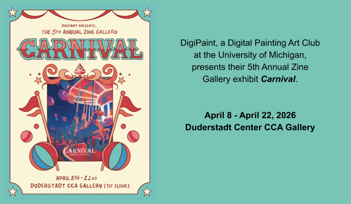 Carnival scene with a carousel, flags and balls and text.