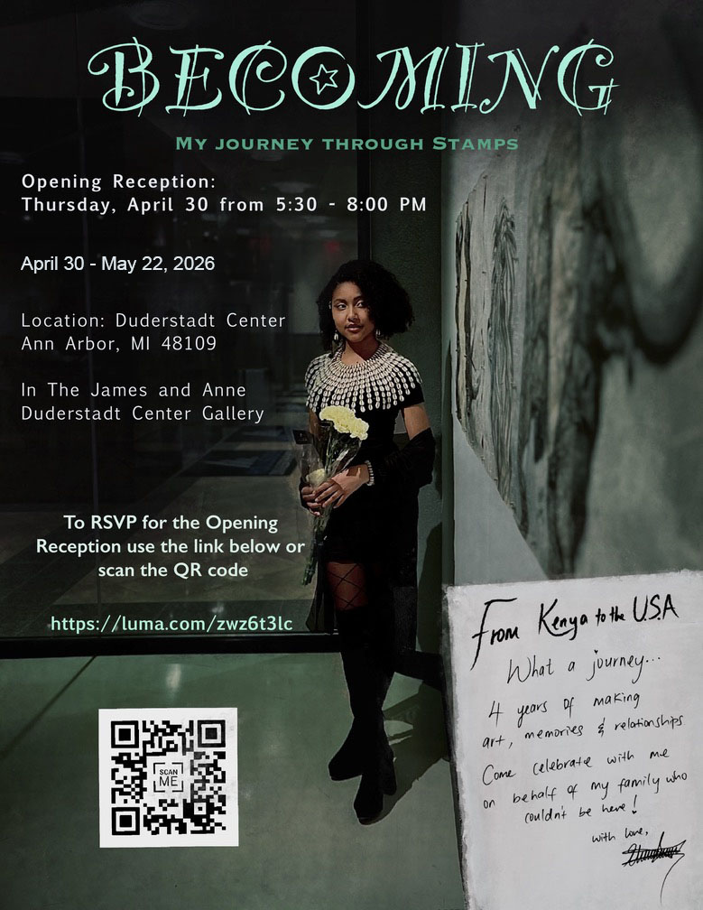 Women in black dress standing by a concrete wall with text.