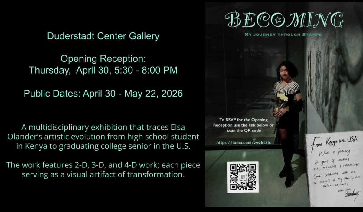 Women in black dress standing by a concrete wall with text.