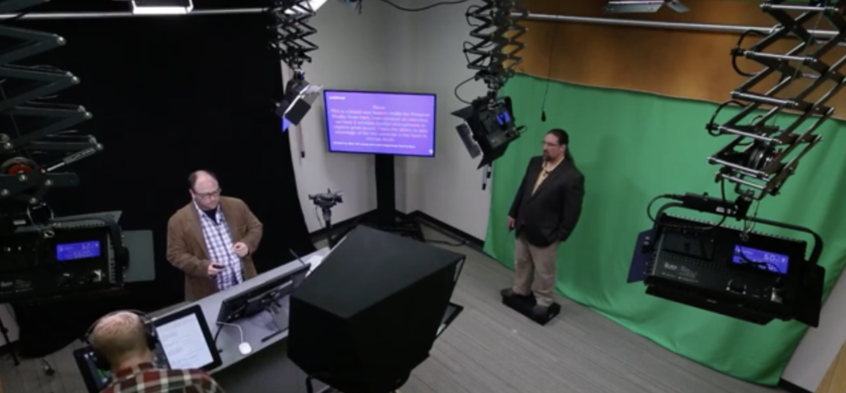 Group works with green screen