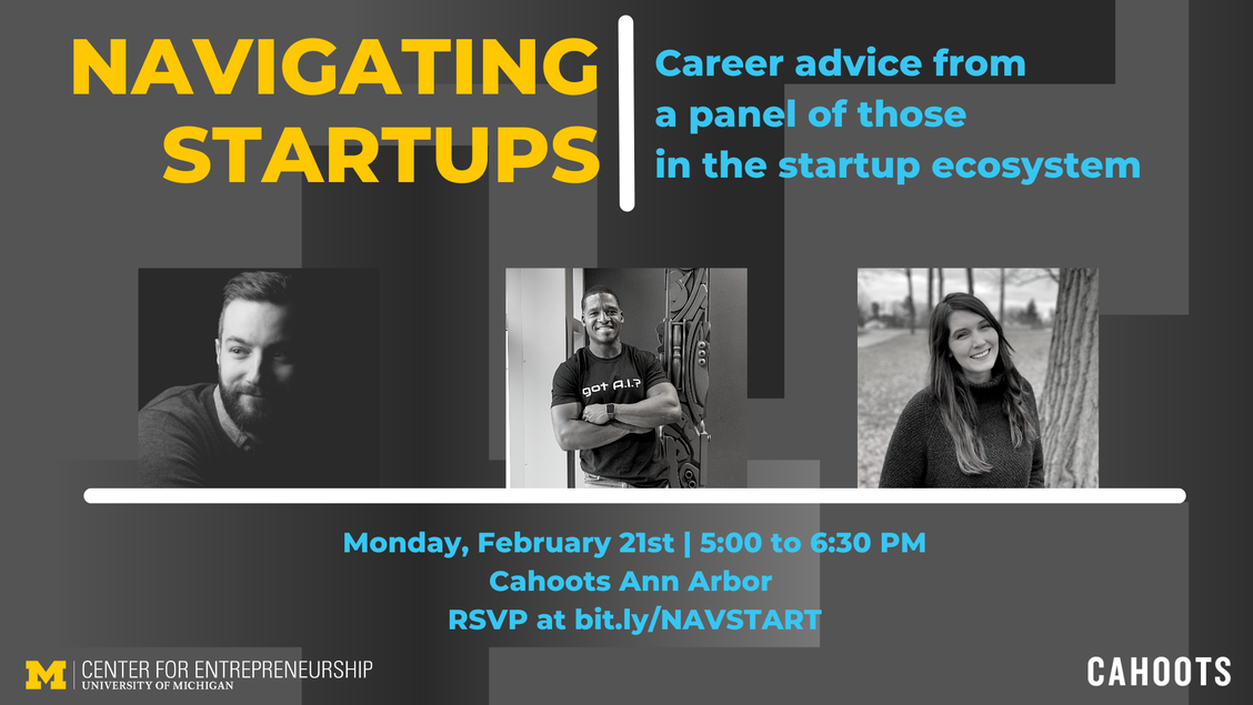 Poster for CFE Event: "Navigating Startups"