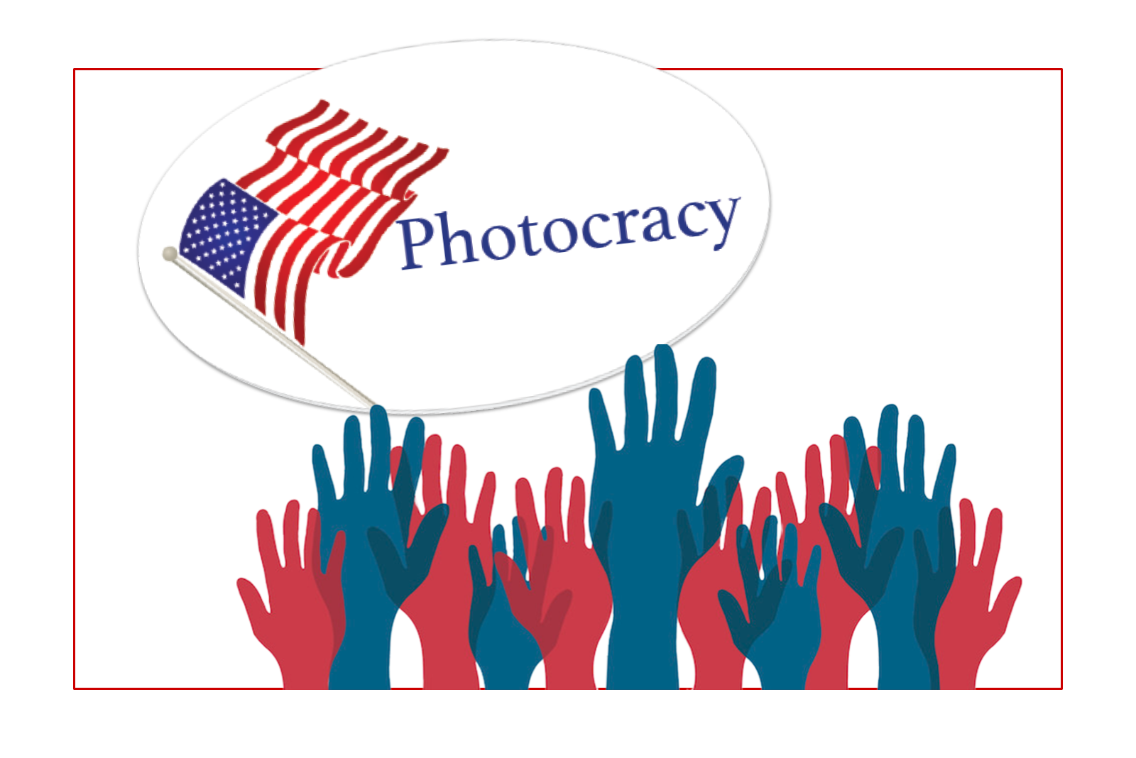 Photocracy Voting Sticker With Voting Hands and Logo