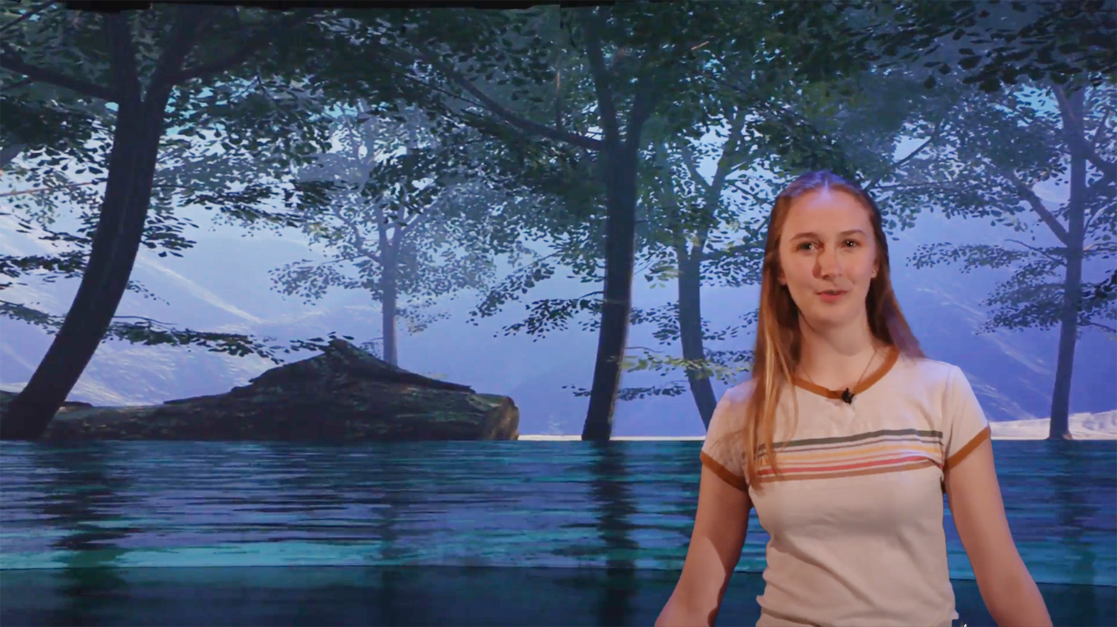 image of still frame from "Peace" using DC/DMC Virtual Production immersive 3D VR environment