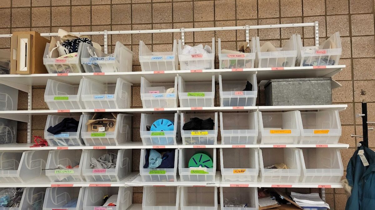Storage bins in design lab 1