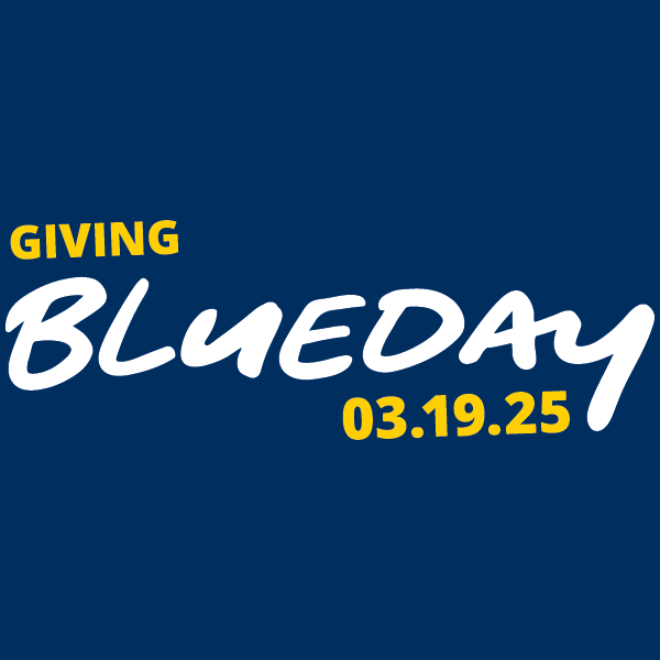 Giving Blueday logo with white & yellow text on blue backgournd.