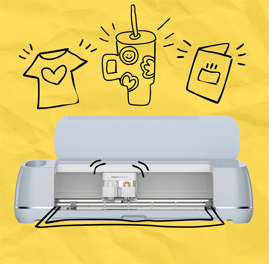 Cricut machine on a yellow background.