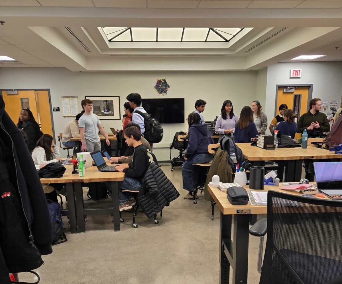Students working at Workbenches