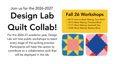 Promotional graphic for the 2026–2027 Design Lab Quilt Collaboration,