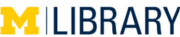 Michigan library logo featuring yellow M block following the word "library"