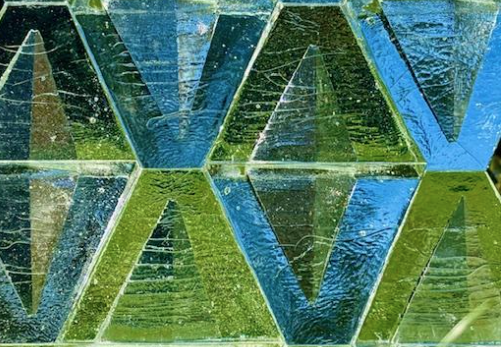 Light Form: cast glass block in green and blue