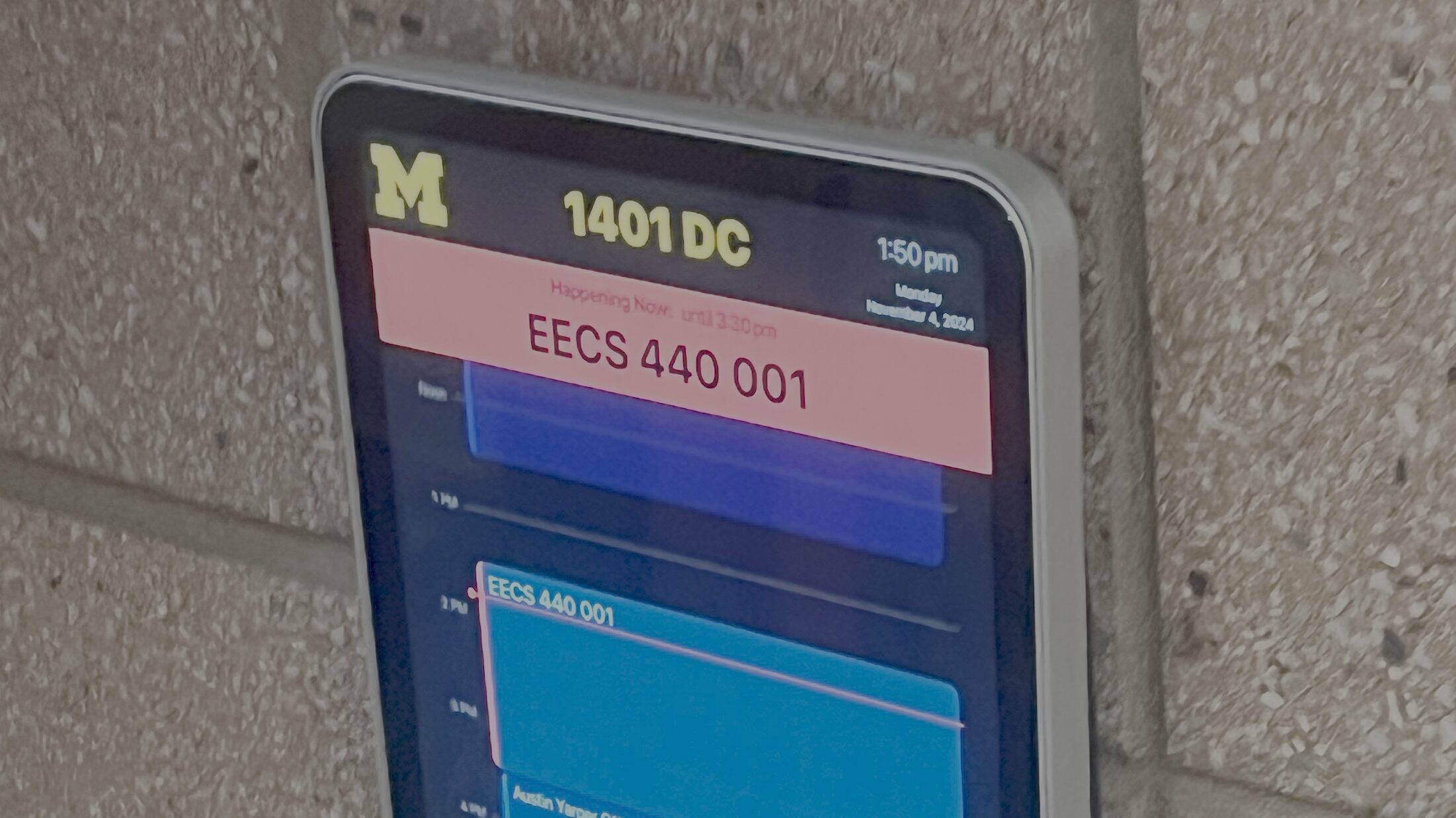 iPad sized display screen outside the room