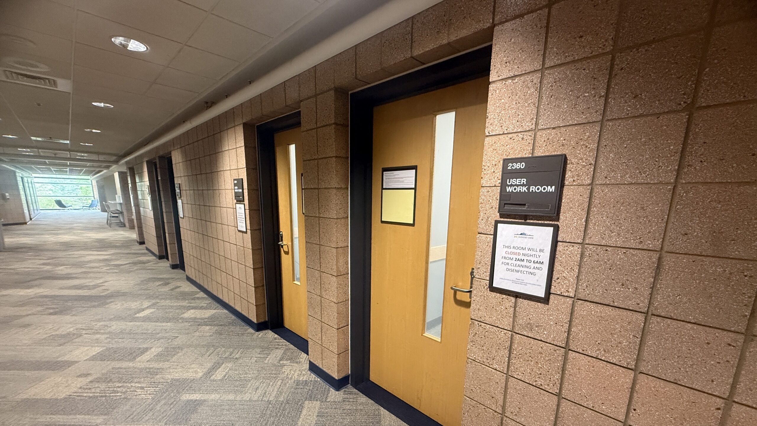 Hallway outside study rooms on the 2nd floor of Duderstadt Center