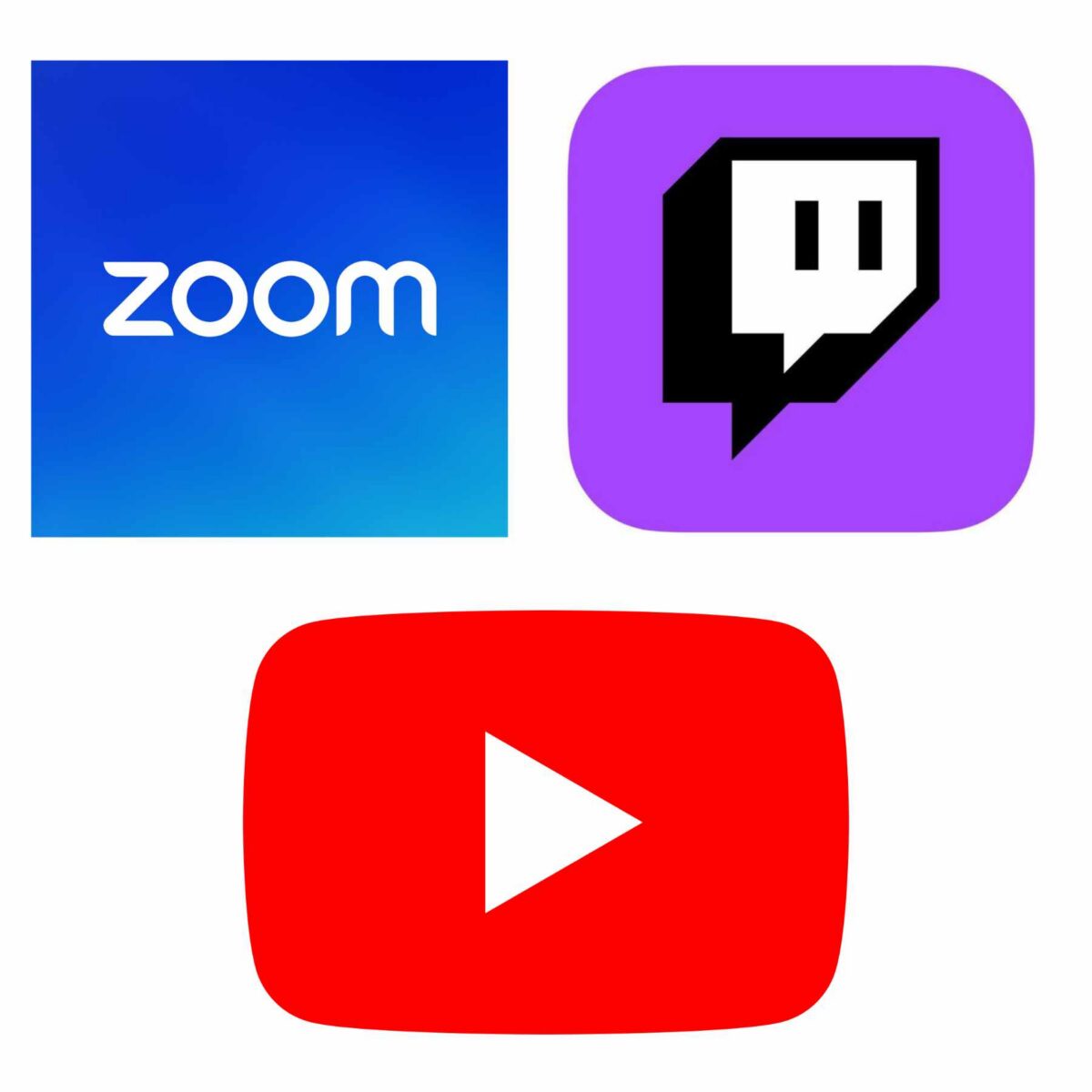 The collage of logos of streaming platforms including Zoom, Twitch, and Youtube