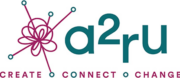 a2ru logo with a stylized flower and the tagline “Create, Connect, Change.”