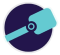 Circular logo featuring a teal robotic arm against a dark purple background.