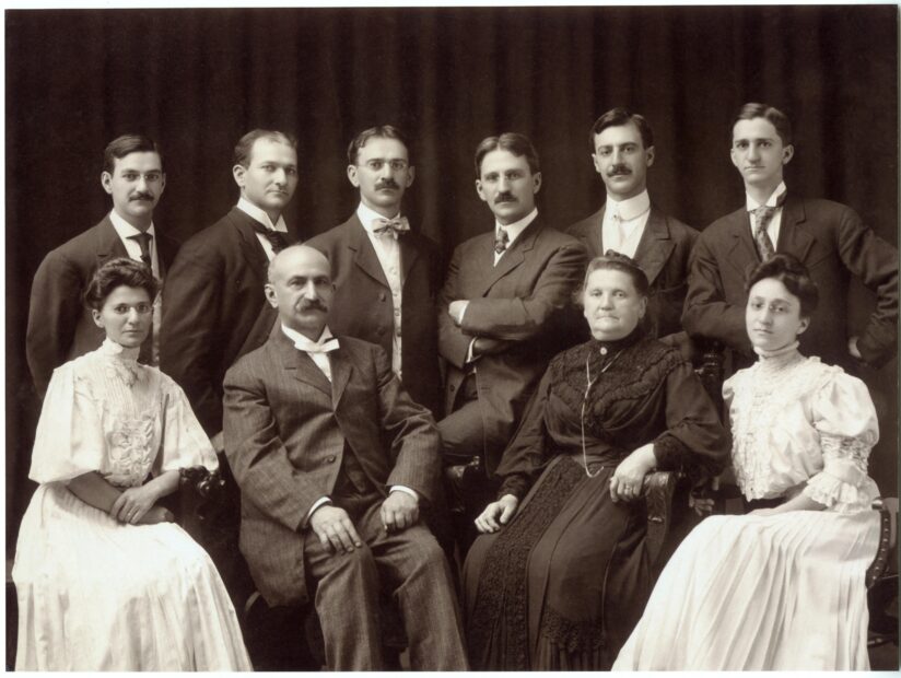 black and white photo of Kahn family