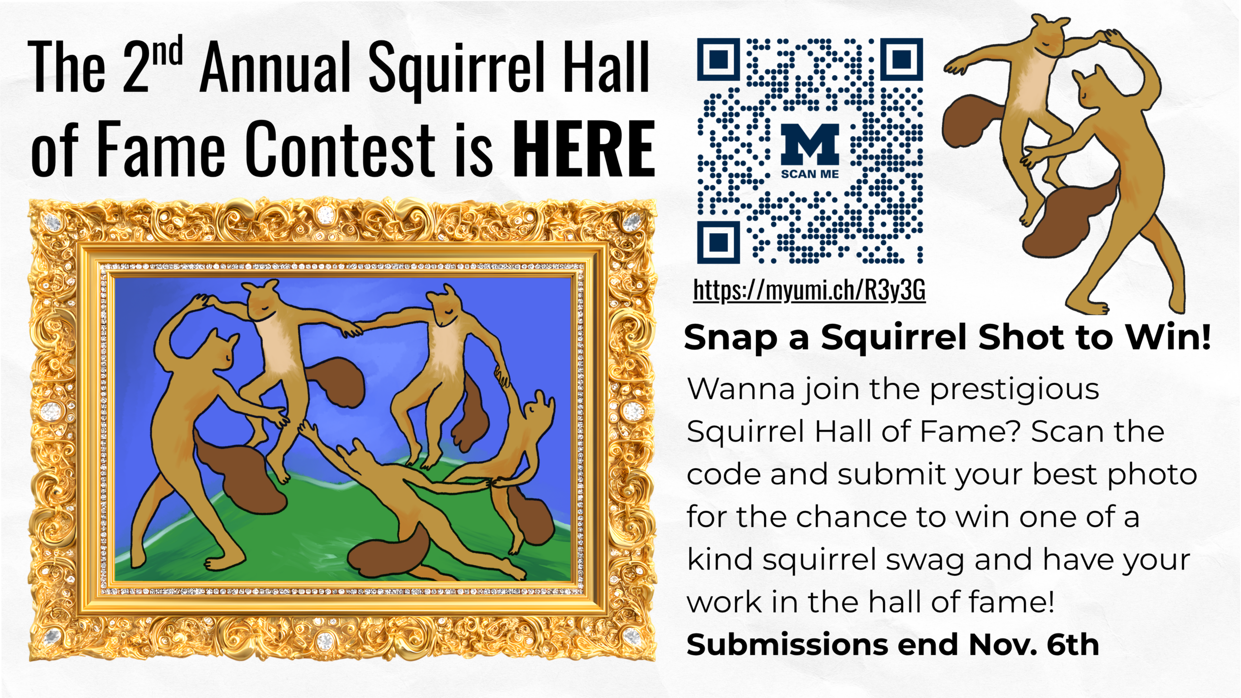 Promotional graphic for the second annual Squirrel Hall of Fame photo contest.